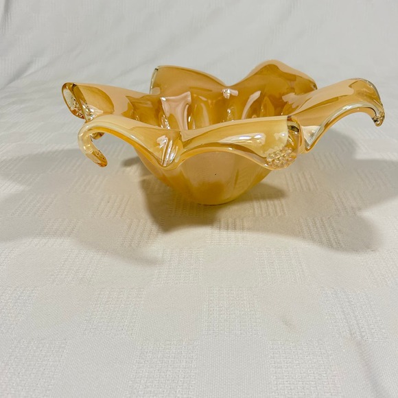 White Cristal Murano 13" Handmade in Italy Amber Candy Bowl Dish 4" Tall - Picture 5 of 12